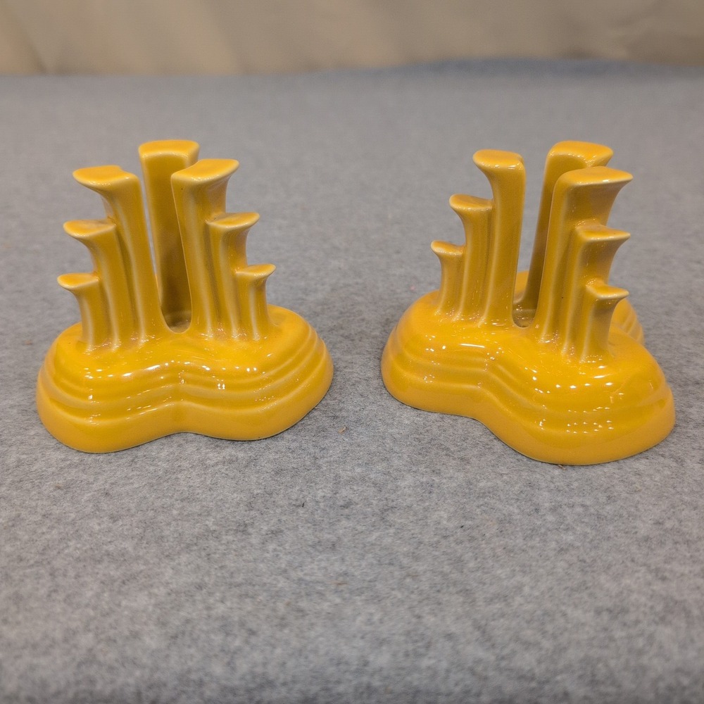 Fiesta Limited Edition Pyramid Tripod Candleholder Pair Marigold 117/500 HLC USA - Picture 4 of 5